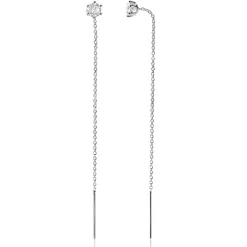 80mm ZINZI zilveren doortrek oorbellen met chatonzetting 5mm witte zirconia en sierlijk kettinkje ZIO2576