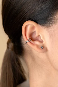 12,5mm ZINZI zilveren ear cuff cross-over gladde buis 5,5mm breed per stuk geprijsd ZIO-CUFF5