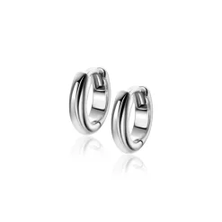 12,5mm ZINZI zilveren gladde oorringen met ronde buis 3mm met luxe klapsluiting ZIO2600