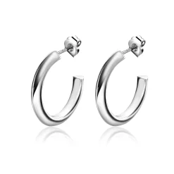 20mm ZINZI zilveren halve oorringen 3mm buisdikte met stekers ZIO2432