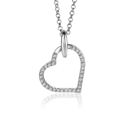25mm ZINZI zilveren hanger met luxe hart, bezet met witte zirconia's ZIH2447 (zonder collier)
