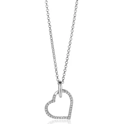 25mm ZINZI zilveren hanger met luxe hart, bezet met witte zirconia's ZIH2447 (zonder collier)