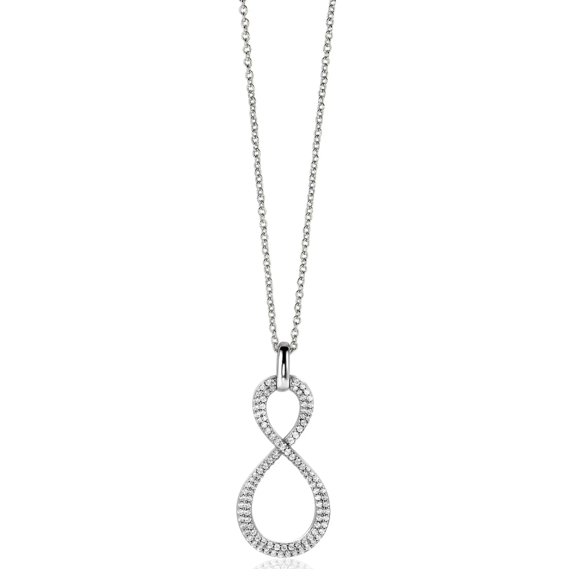 35mm ZINZI zilveren hanger Infinity bezet met witte zirconia's ZIH2570 (zonder collier)
