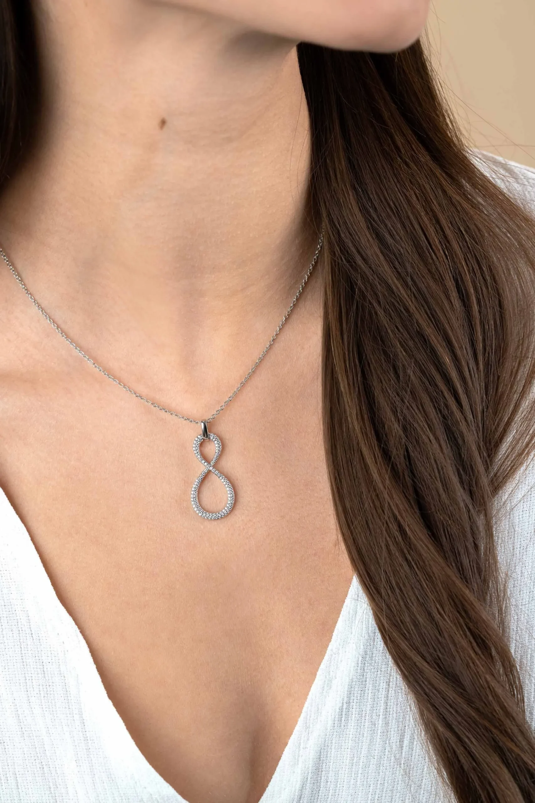 35mm ZINZI zilveren hanger Infinity bezet met witte zirconia's ZIH2570 (zonder collier)