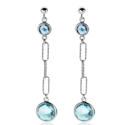 60mm ZINZI zilveren lange oorstekers 60mm met paperclip-schakels en bezet met licht blauwe en indigo blauwe kleurstenen ZIO2418