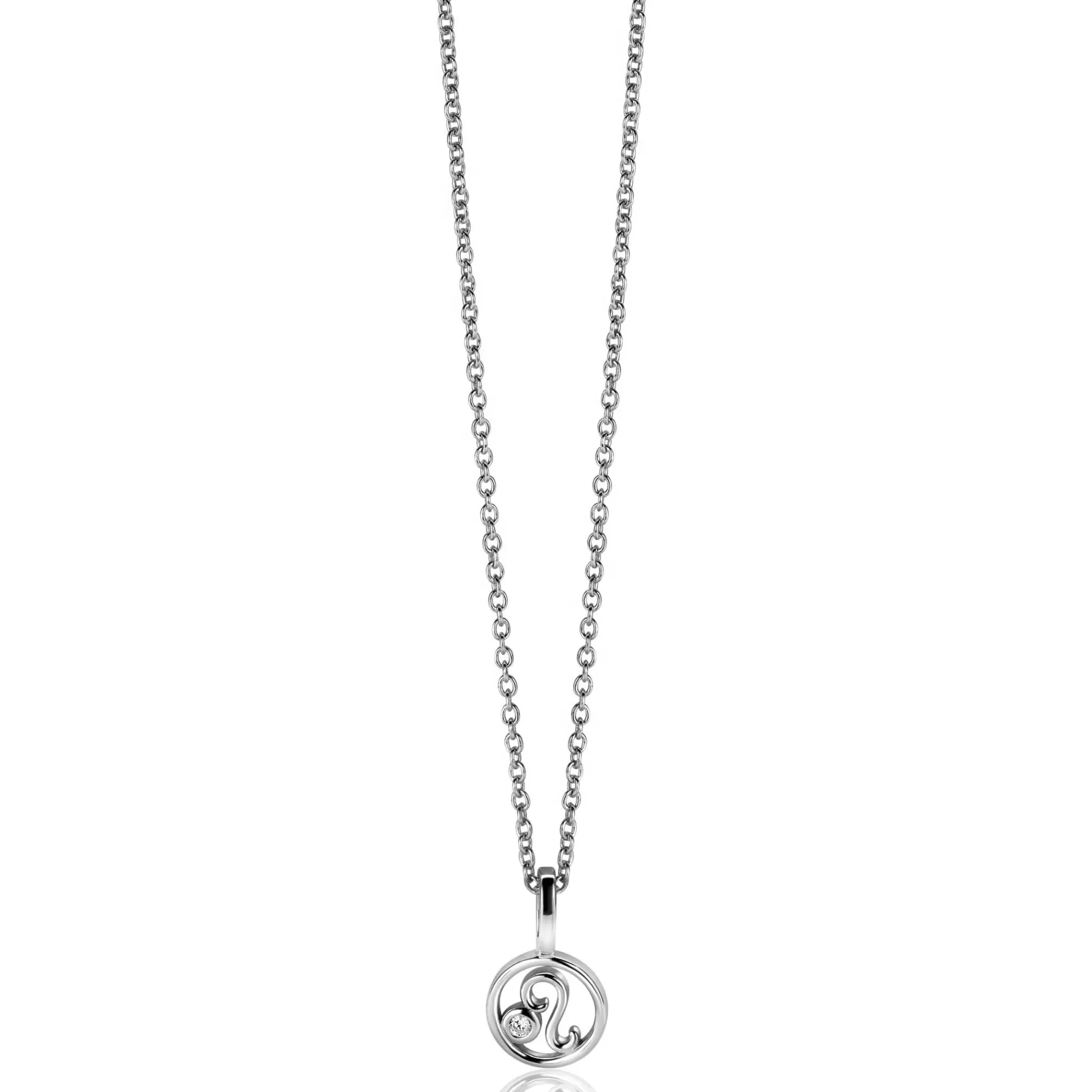 9mm ZINZI zilveren Leeuw sterrenbeeldhanger bezet met witte zirconia ZIH-LEE (zonder collier)