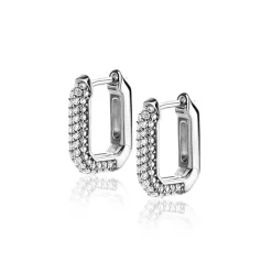 16mm ZINZI zilveren luxe oorringen 16x3mm achthoekig bezet met witte zirconia's en klapsluiting ZIO2495Z