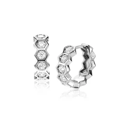 15mm ZINZI zilveren luxe oorringen met zeshoeksvormen bezet met witte zirconia's en klapsluiting ZIO2543