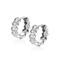 15mm ZINZI zilveren luxe oorringen met zeshoeksvormen bezet met witte zirconia's en klapsluiting ZIO2543