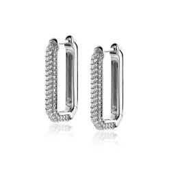 23mm ZINZI zilveren luxe oorringen 23x3mm achthoekig bezet met witte zirconia's en klapsluiting ZIO2494Z