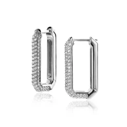 23mm ZINZI zilveren luxe oorringen 23x3mm achthoekig bezet met witte zirconia's en klapsluiting ZIO2494Z