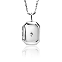 22mm ZINZI zilveren medaillon rechthoek glanzend bezet met witte zirconia ZIH2425 (zonder collier)
