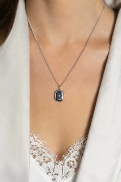 22mm ZINZI zilveren medaillon rechthoek glanzend bezet met witte zirconia ZIH2425 (zonder collier)