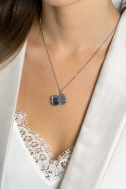 22mm ZINZI zilveren medaillon rechthoek glanzend bezet met witte zirconia ZIH2425 (zonder collier)