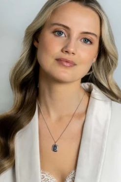 22mm ZINZI zilveren medaillon rechthoek glanzend bezet met witte zirconia ZIH2425 (zonder collier)