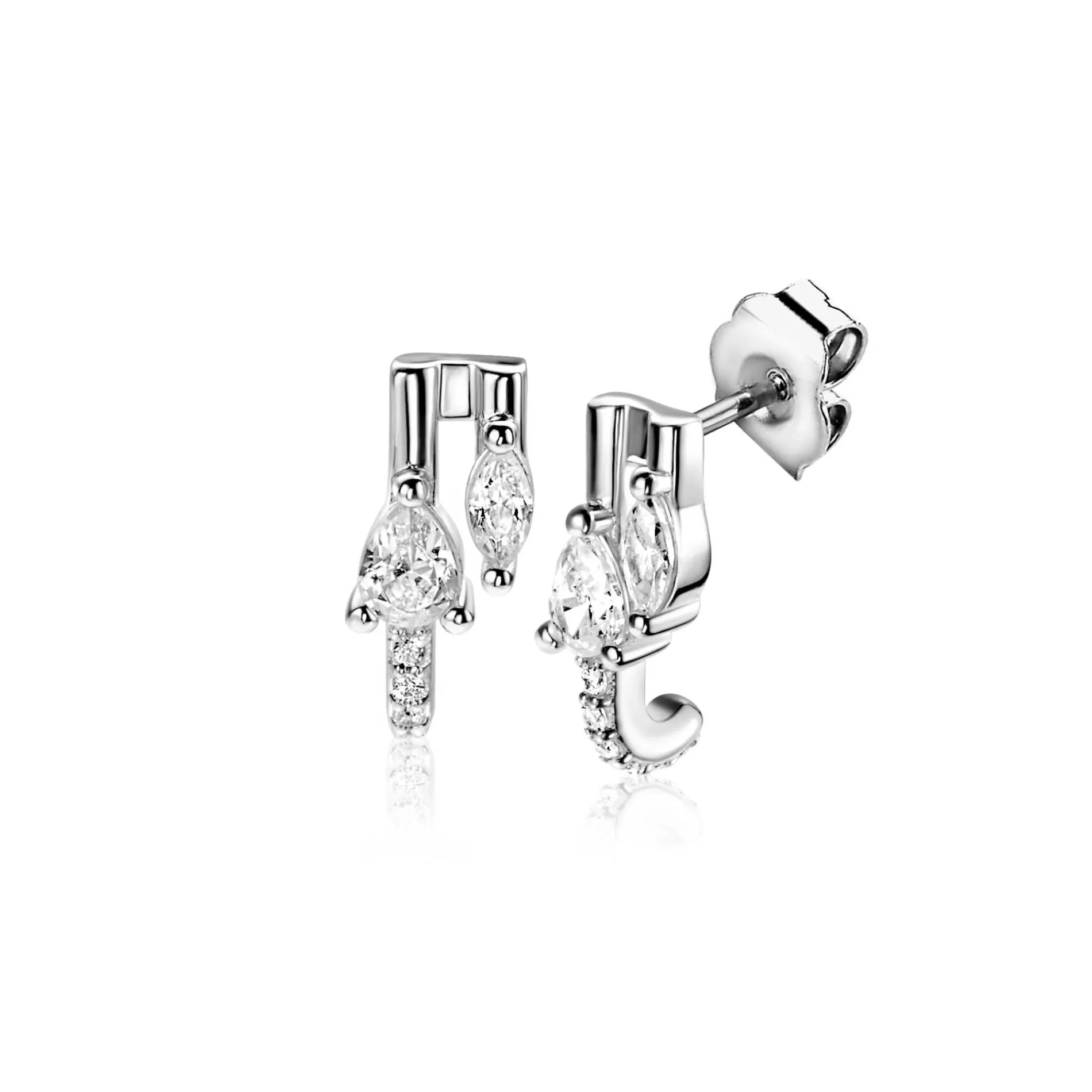 12mm ZINZI zilveren multi-look oorstekers met peervormige en ovale witte zirkonia's ZIO2689