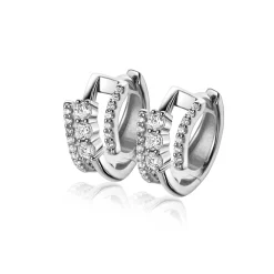 16mm ZINZI zilveren multi-look oorringen met 3 rijen, bezet met witte zirconia's 9mm breed met luxe klapsluiting ZIO2645