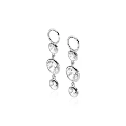 24mm ZINZI zilveren oorbedels met 3 bungelende witte ronde zirconia's ZICH2593 (zonder oorringen)