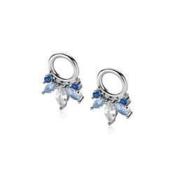 10mm ZINZI zilveren oorbedels met vijf speelse zettingen in aflopende grootte, bezet met blauwe kleurstenen en witte zirconia ZICH2633B (zonder oorringen)