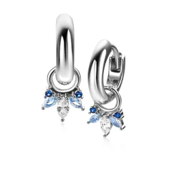 10mm ZINZI zilveren oorbedels met vijf speelse zettingen in aflopende grootte, bezet met blauwe kleurstenen en witte zirconia ZICH2633B (zonder oorringen)