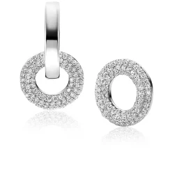 12mm ZINZI zilveren oorbedels open ronde vormen, bezet met witte zirconia's ZICH2446 (zonder oorringen)