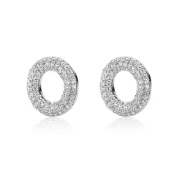 12mm ZINZI zilveren oorbedels open ronde vormen, bezet met witte zirconia's ZICH2446 (zonder oorringen)
