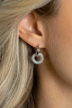 12mm ZINZI zilveren oorbedels open ronde vormen, bezet met witte zirconia's ZICH2446 (zonder oorringen)