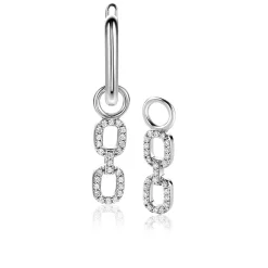 19mm ZINZI zilveren oorbedels met trendy ovale schakels, schitterend bezet met witte zirconia's ZICH2552 (zonder oorringen)