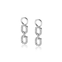 19mm ZINZI zilveren oorbedels met trendy ovale schakels, schitterend bezet met witte zirconia's ZICH2552 (zonder oorringen)