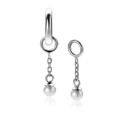 18mm ZINZI zilveren oorbedels met schakelkettinkje en ronde witte glasparel 4mm ZICH2623 (zonder oorringen)