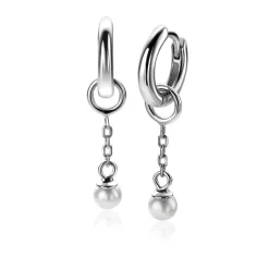 18mm ZINZI zilveren oorbedels met schakelkettinkje en ronde witte glasparel 4mm ZICH2623 (zonder oorringen)