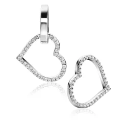 19mm ZINZI zilveren oorbedels open harten, bezet met witte zirconia's ZICH2447 (zonder oorringen)