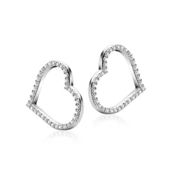 19mm ZINZI zilveren oorbedels open harten, bezet met witte zirconia's ZICH2447 (zonder oorringen)