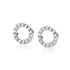 7,5mm ZINZI zilveren oorbedels in ronde vorm bezet met witte zirconia's ZICH2550 (zonder oorringen)