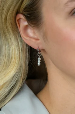12mm ZINZI zilveren oorbedels met 3 witte pareltjes ZICH2734 (zonder oorringen)