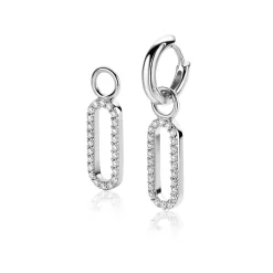 20mm ZINZI zilveren oorbedels in ovale vorm, bezet met witte zirconia's ZICH2506 (zonder oorringen)
