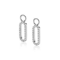 20mm ZINZI zilveren oorbedels in ovale vorm, bezet met witte zirconia's ZICH2506 (zonder oorringen)