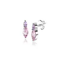 10mm ZINZI zilveren oorknopjes bezet met ovale zirconia's in roze en lila ZIO2498