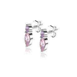 10mm ZINZI zilveren oorknopjes bezet met ovale zirconia's in roze en lila ZIO2498