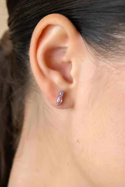 10mm ZINZI zilveren oorknopjes bezet met ovale zirconia's in roze en lila ZIO2498