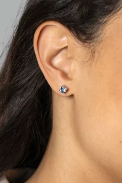 6mm ZINZI zilveren oorknoppen ronde lichtblauwe kleursteen chatonzetting ZIO1383B