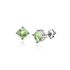 6mm ZINZI zilveren oorknoppen ronde lichtgroene zirconia chatonzetting ZIO1383G