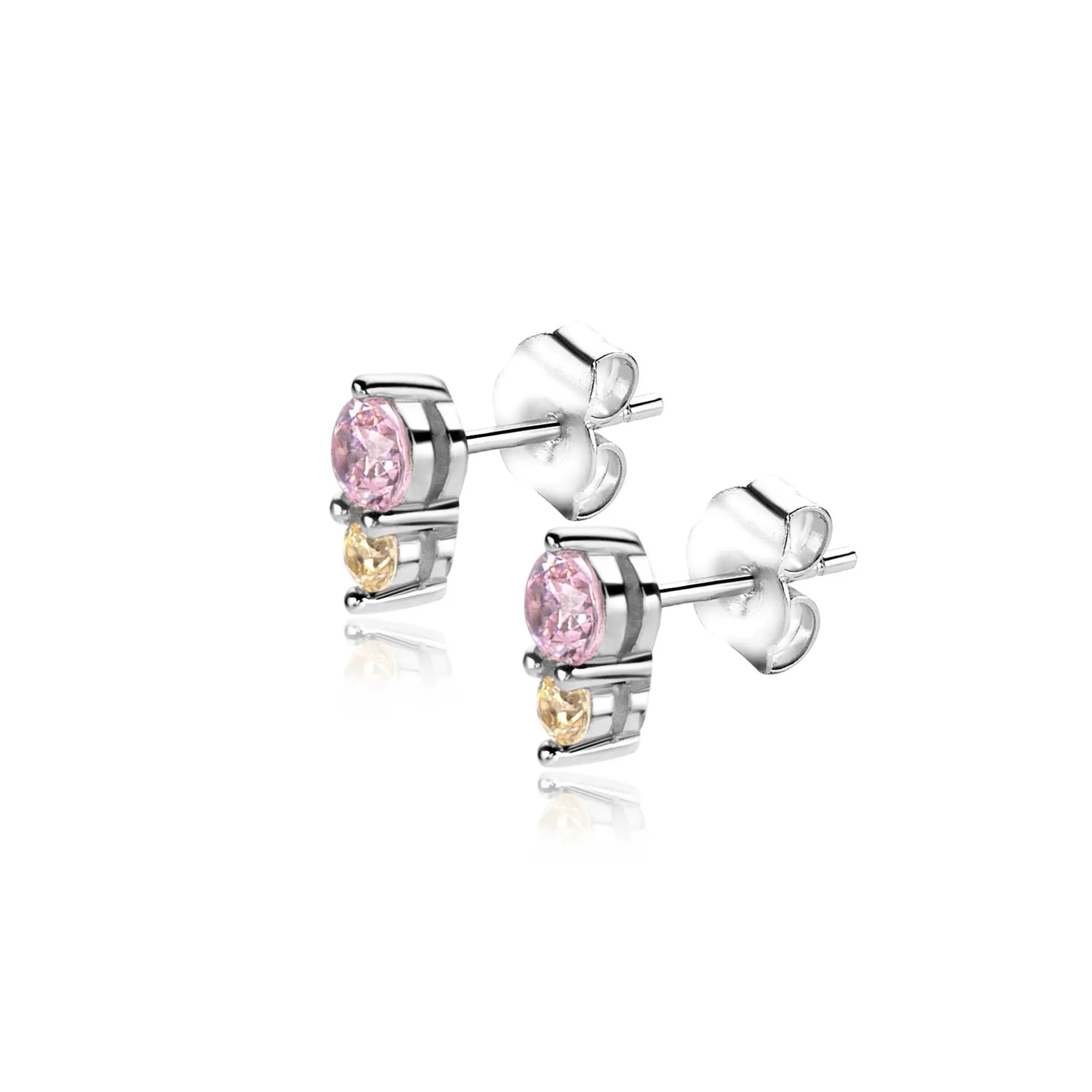 6mm ZINZI zilveren oorknopjes rond roze champagne ZIO2501