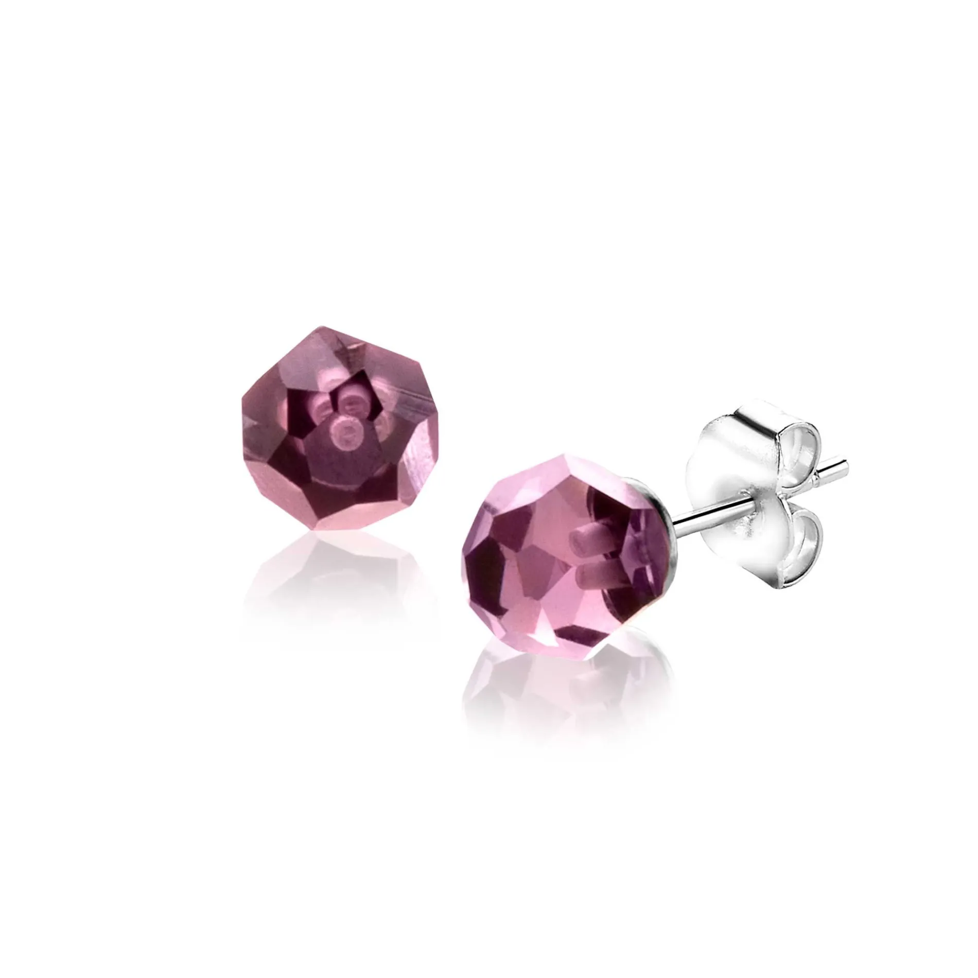 6mm ZINZI zilveren oorknoppen paarse bead ZIO1317P
