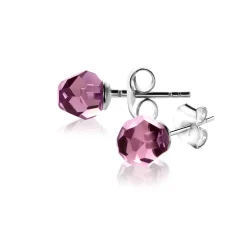 6mm ZINZI zilveren oorknoppen paarse bead ZIO1317P