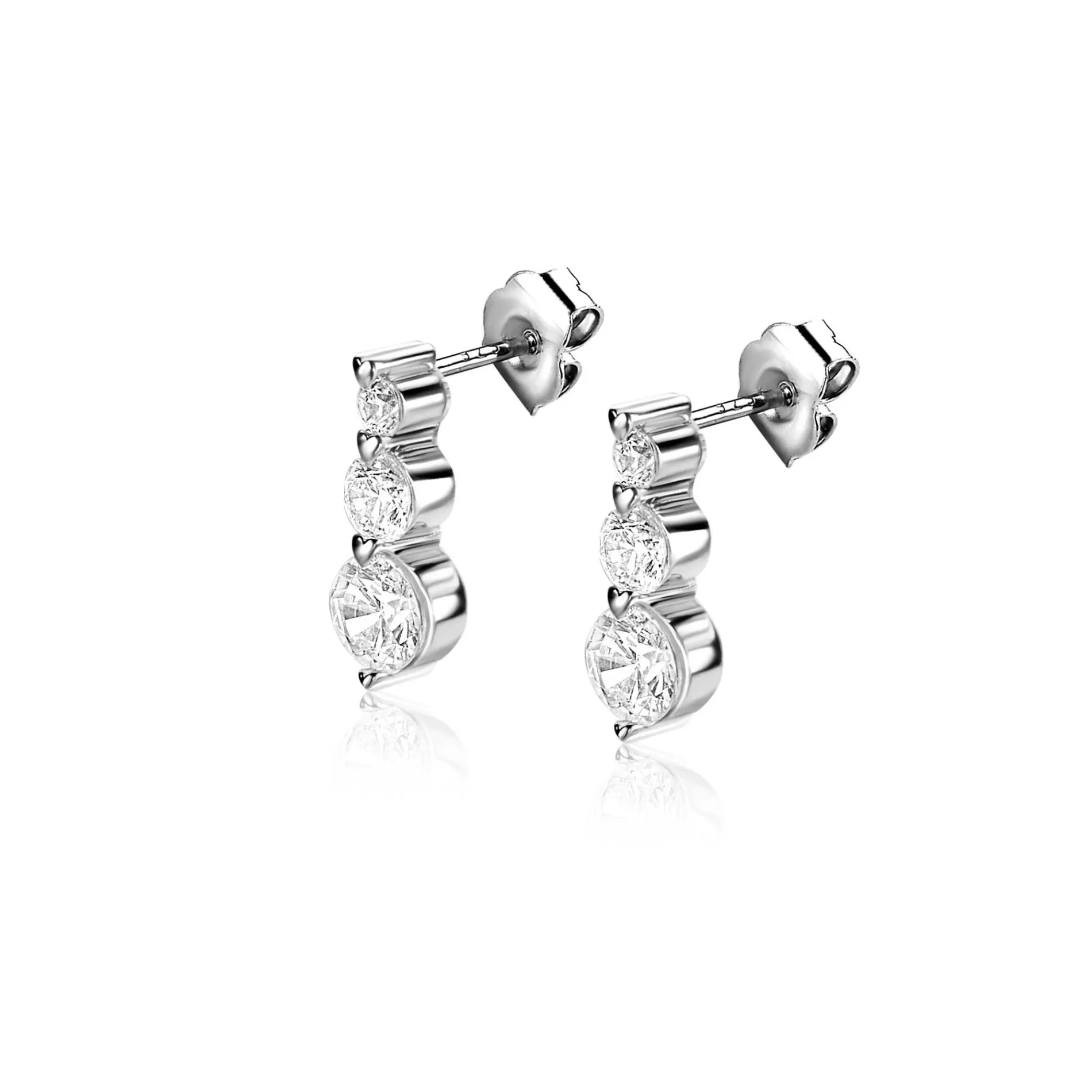 11mm ZINZI zilveren oorknopjes, bezet met drie ronde witte zirconia's in oplopend formaat ZIO2439