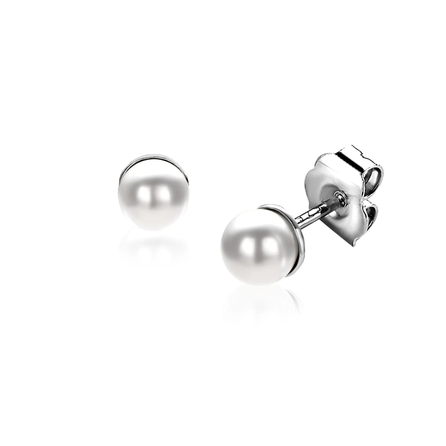 4mm ZINZI zilveren oorknoppen wit parel ZIO1318