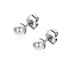4mm ZINZI zilveren oorknoppen wit parel ZIO1318