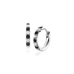 12mm ZINZI zilveren oorringen bezet met witte en zwarte zirkonia's 2mm buisdikte met luxe klapsluiting ZIO2559Z