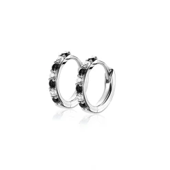 12mm ZINZI zilveren oorringen bezet met witte en zwarte zirkonia's 2mm buisdikte met luxe klapsluiting ZIO2559Z